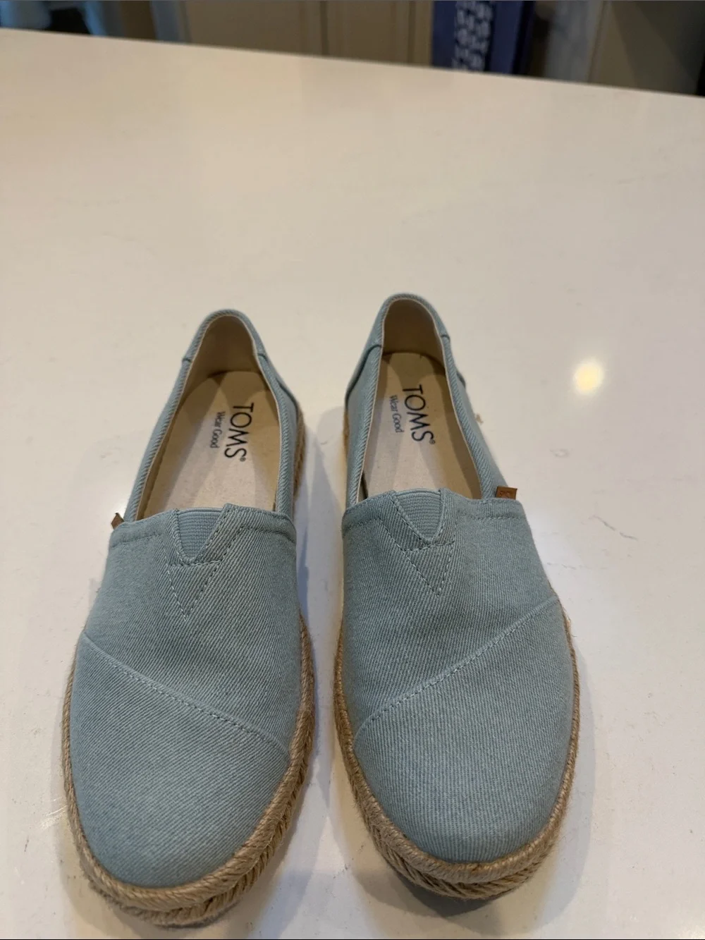 Toms Womens Light Blue Canvas Slip-On Espadrilles
